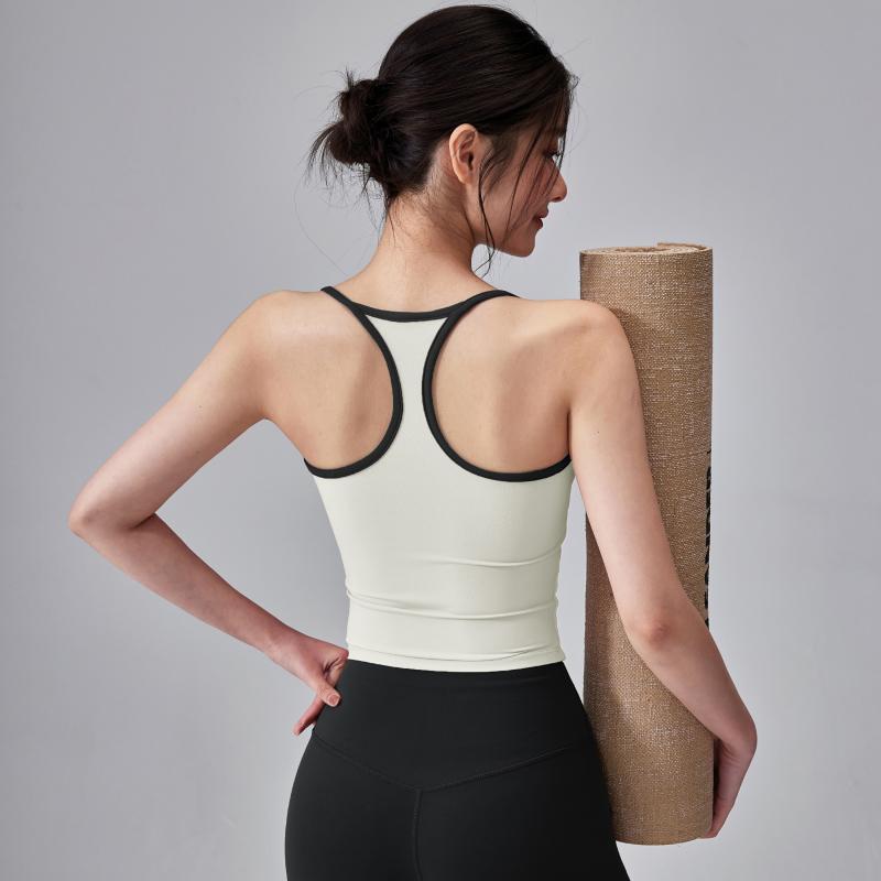 ヨ フィットネス エクササイズ 体型カバー ヨガウェア I字型ストラップ 女性用 胸パッド付き エクササイズブラ フィットネスブラ