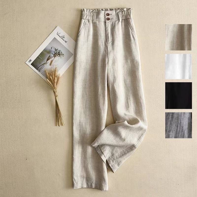涼 薄 無地 夏 春 体型カバー ガウチョパンツ スカーチョ ロング リネン 綿麻 ボトムス レディース リネンパンツ ワイドパンツ