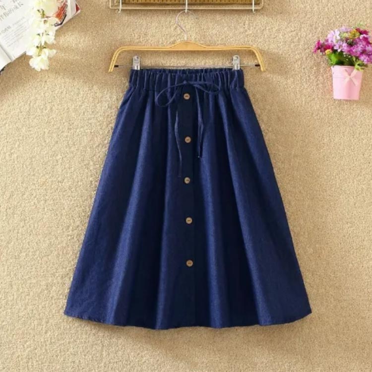MICKEY楽天市場店の着回し ボトムス ハイウエスト ロングスカートハーフ丈・ひざ丈フロントボタン ミモレ丈 aライン フレア ウエストゴム レディース｜アングル2