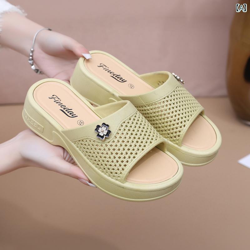 女性用 アウトドア デイリー ビーチ 韓国 滑り止め ソフトソール ミッドヒール 厚底 スリッパ レディース(4)