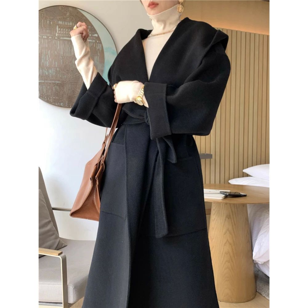 ダークグレ ブラック 秋 メルトン ゆるロングコート ダブル カシミヤ ウール ecsa1498 ウール ロング 冬 ロング リバーコート