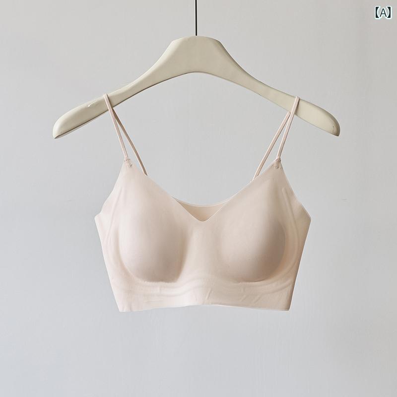ベスト ブラ シームレス 紐 肩 細い ギャザー入り 貧 乳 巨 下着 薄型 カップ 耳 ウサギの