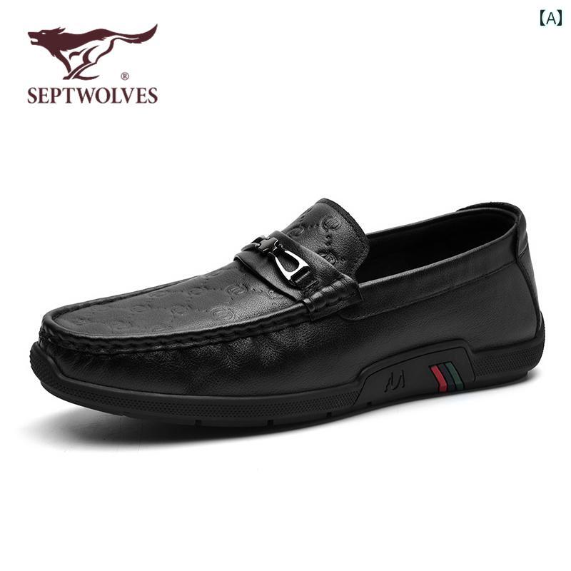メンズシュー ローファー スリッポン レザーシューズ カジュアル ブラック シューズ ヒキガエル Septwolves シューズメンズ 革靴