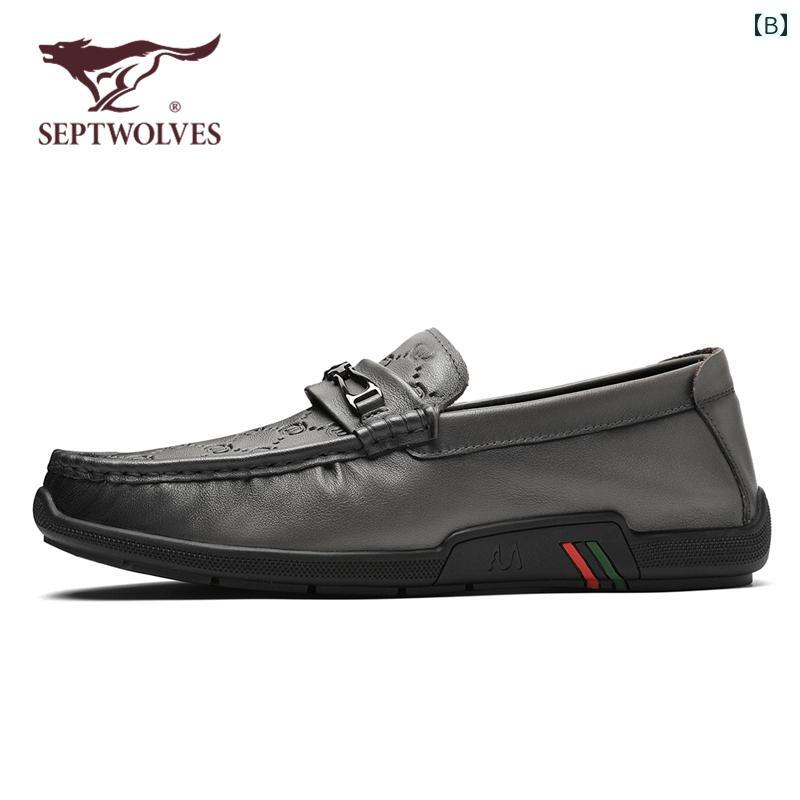 メンズシュー ローファー スリッポン レザーシューズ カジュアル ブラック シューズ ヒキガエル Septwolves シューズメンズ 革靴
