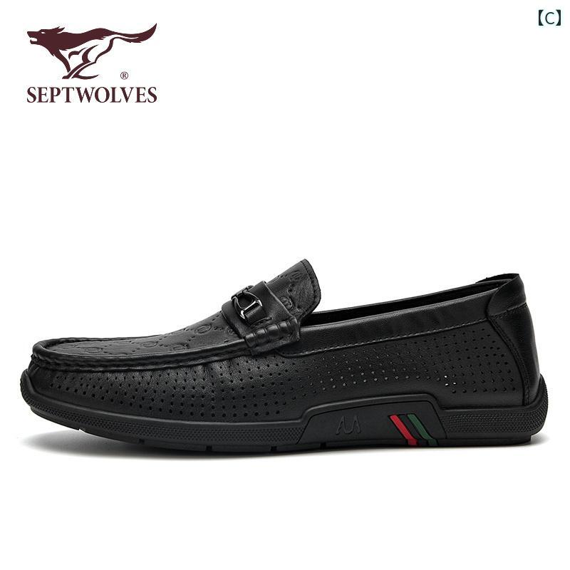 メンズシュー ローファー スリッポン レザーシューズ カジュアル ブラック シューズ ヒキガエル Septwolves シューズメンズ 革靴