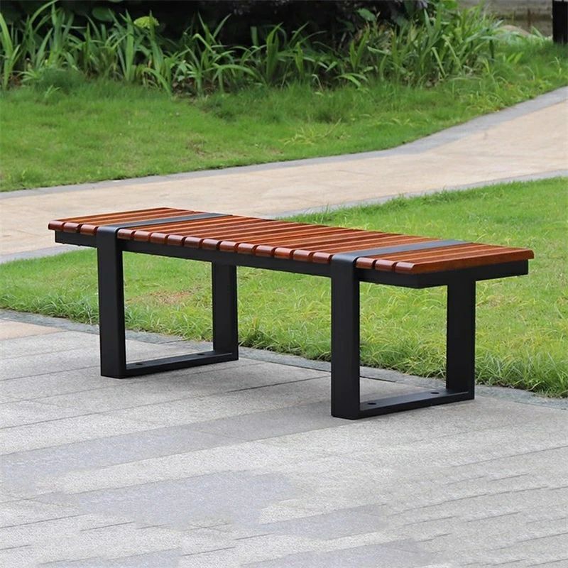 Chairs - 屋外ベンチ ガーデンベンチ ステンレススチールラックと無垢材スラットデザイン 庭 ポーチ 公園用 (58.2インチ/148cm)(Brown)