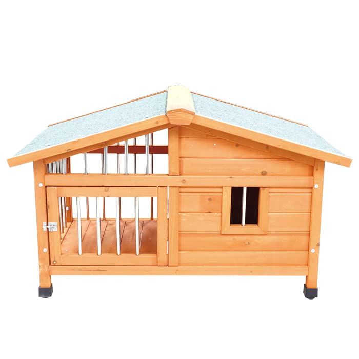 片側開閉式屋根付き 木製ドッグハウス｜お手入れ簡単＆通気性◎ 天然木使用?片側開閉式屋根の犬小屋｜快適な愛犬のプライベート