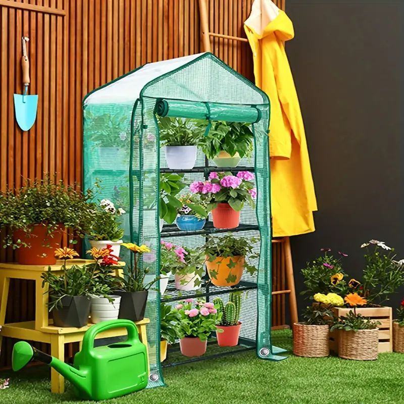 ミニ温室 植物温室 ラックスタンドポータブル温室 屋外および屋内用 強力な強化PEカバー スチールフレーム ロールアップジッパードア付き 耐候性 頑丈 組み立て簡単