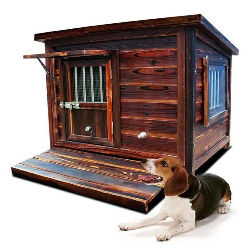 Crates, Kennels - 犬小屋 屋外用 無垢材 木製 犬舎 中型犬 大型犬 超大型犬 ドア付き 大型屋外犬小屋 犬用ハウス 引き出し式底板 通気性 暖かい 全天候型 日焼け対策 防風 雨除け 耐炭酸化と腐敗 安定性と耐久性 組立簡単 水洗い 6XL