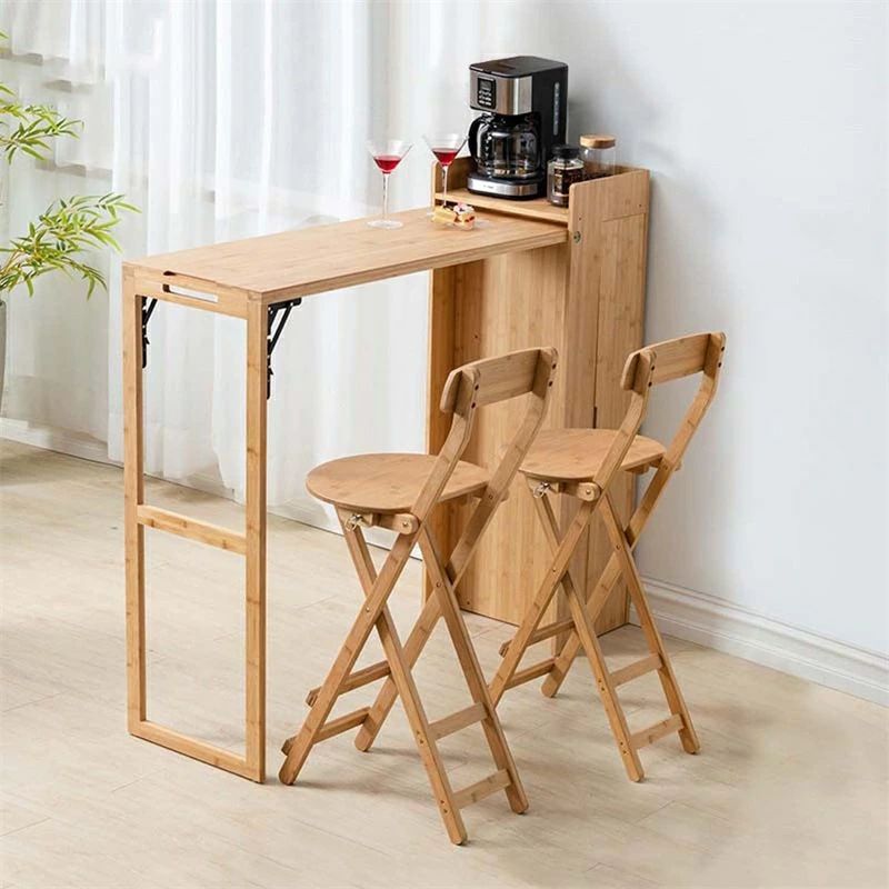 Counter Tables - カウンターテーブル スツール付き 3点セット バーカウンター 収納ラック付き 木製 折りたたみ可能 ハイテーブル バーテーブル 省スペース ダイニングテーブル 朝食 喫茶店 在宅勤務 キッチン 幅134×奥行き43×高さ117cm (カラー : B)