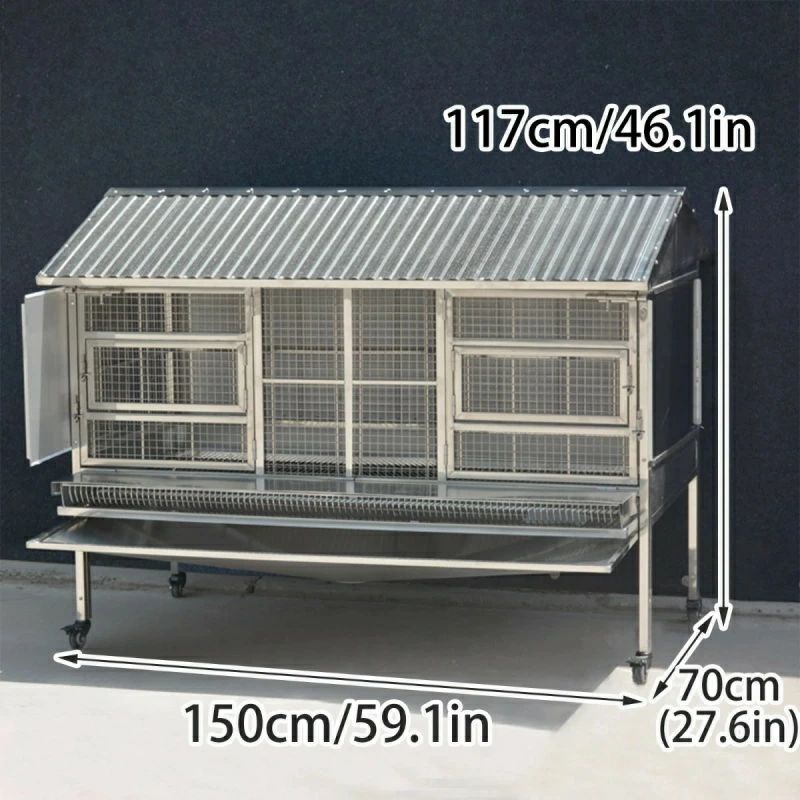 金属製鶏小屋、車輪と漏斗トレイ付きの屋外用ウサ...の紹介画像2