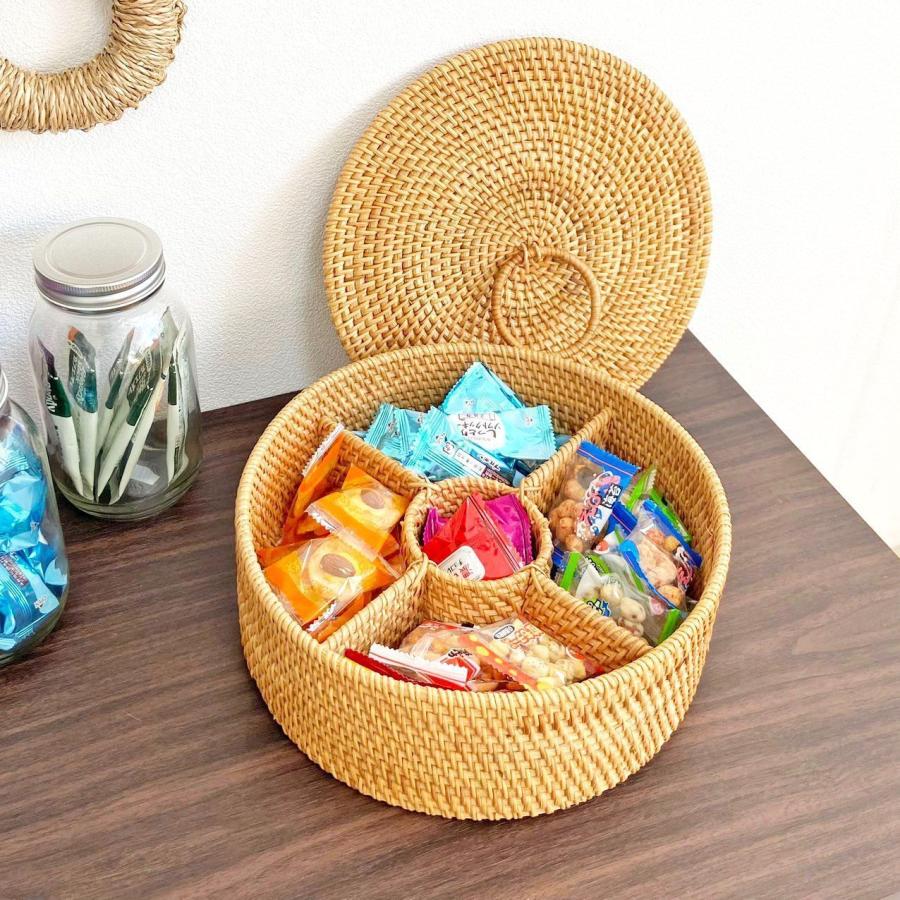 Other - ラタン 間仕切り5分割 バスケット お菓子カゴ カゴバスケット アタバスケット アタカゴ 手作り かご フタ付き おしゃれ 小物入れ