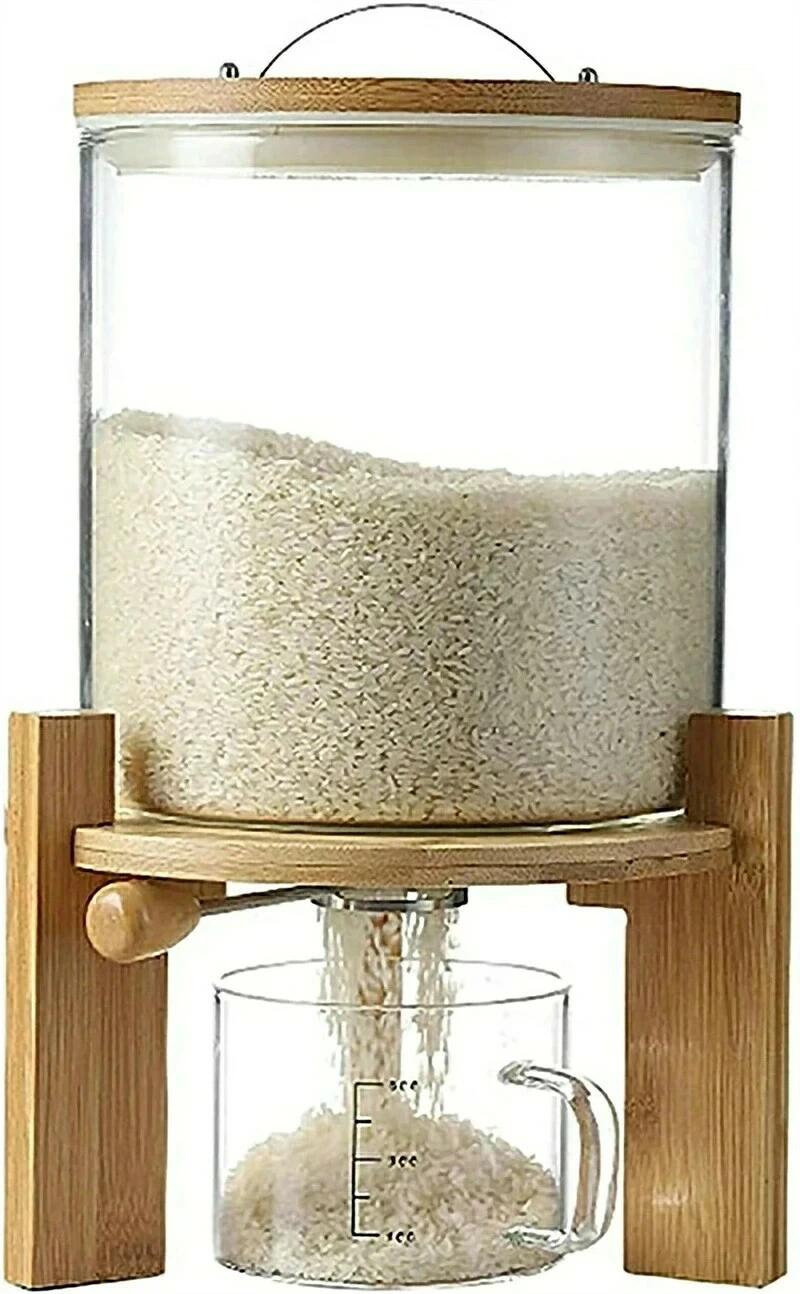Condiments Container - 密閉米びつ ふた付き収納ジャー 5L 8L ガラスシリアルディスペンサー収納ジャーセット気密収納容器キッチン収納容器 残量見える