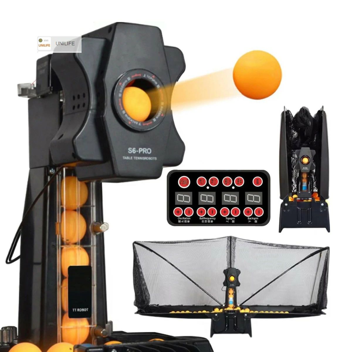 卓球練習ロボット S6-PRO 卓球マシン 練習機 自動球出し機 器具 多スピン/無規則 7段階調整/連続打ち対応 300球収容 用ボール発