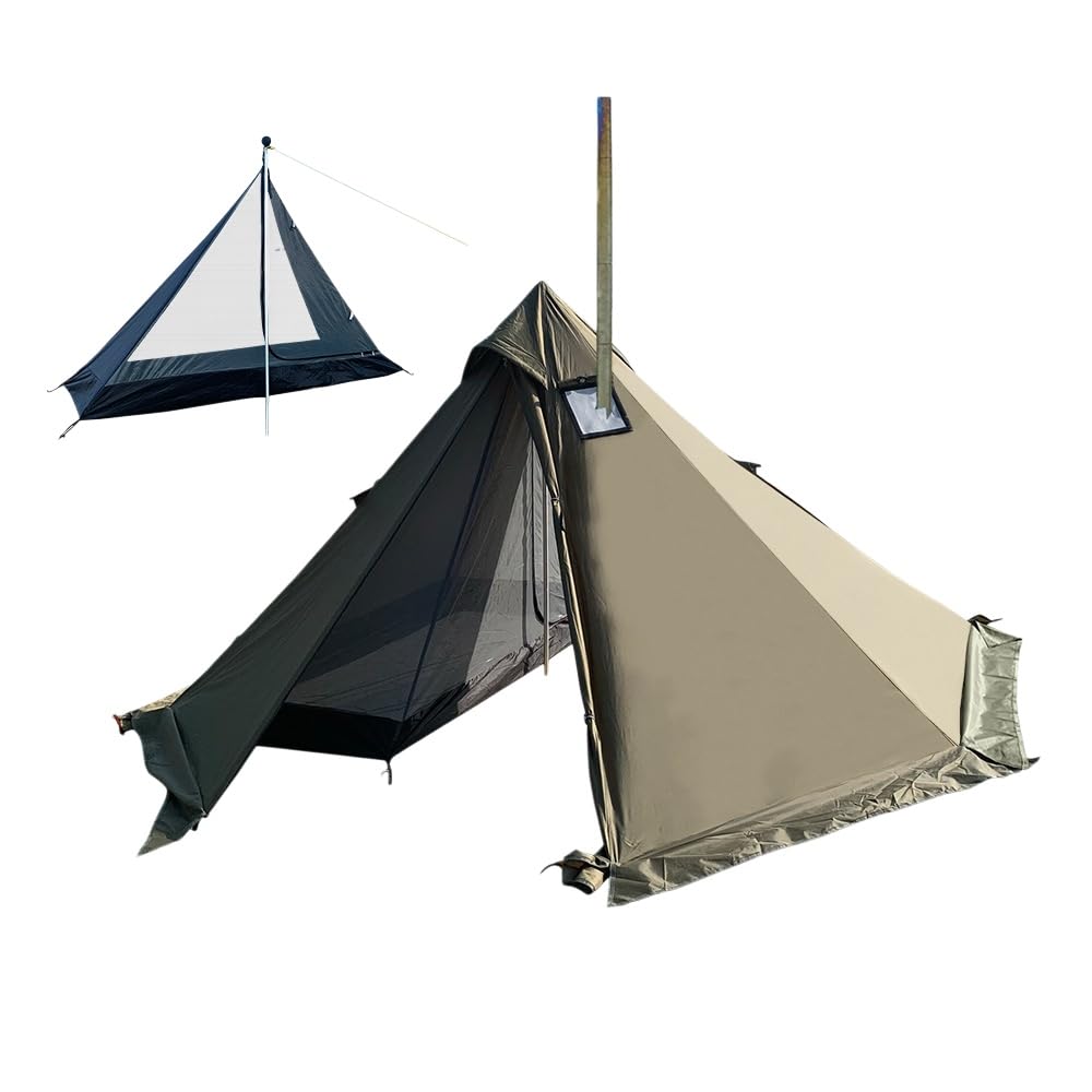 Touring Tent - 2〜3人用シングルポールテント、軽量キャンプテント（2.4kg）、設営簡単、防水、ストーブ対応、室内調理/キャンプ可能、スノース