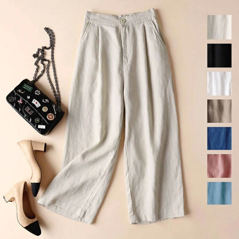 無地 夏 春 体型カバー ガウチョパンツ スカーチョ 9分丈 リネン 綿麻 ボトムス レディース リネンパンツ ワイドパンツ パンツ