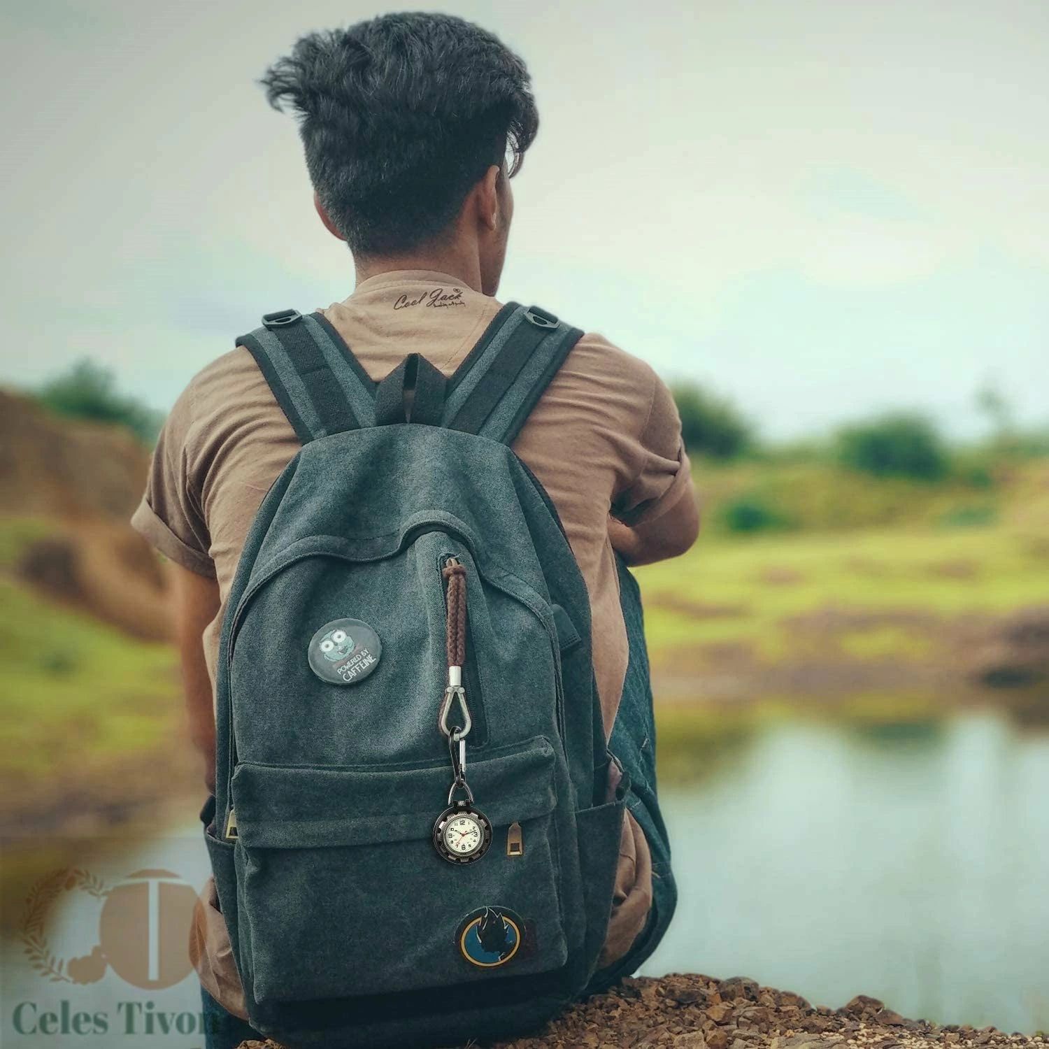 レディース メンズ 男女兼用 カラビナ アナログ 丸型 合金 1ATM防水 キーホルダー時計 夜光 懐中時計