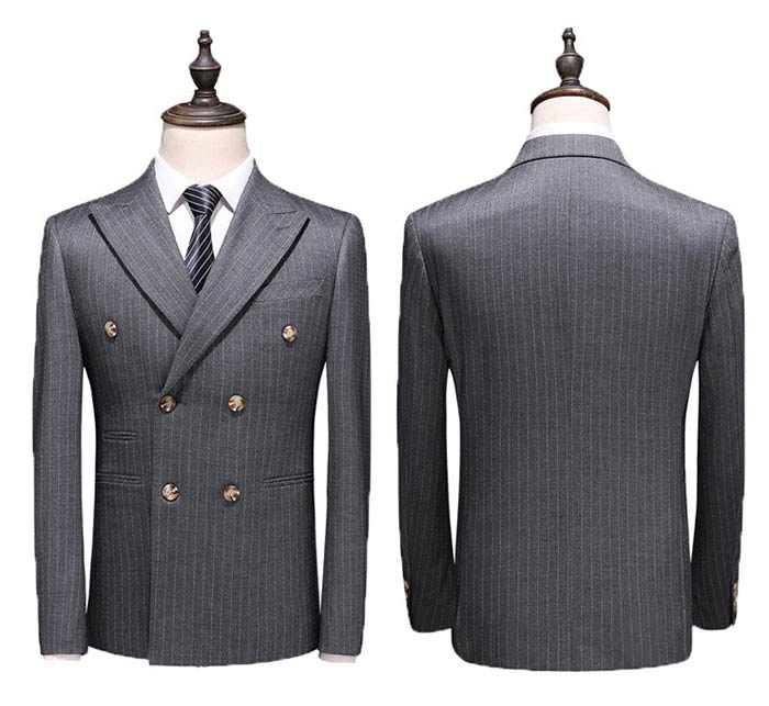 大 メンズスリムスーツ ビジネススーツ ストライプ柄 3点セット ベストスーツ フォーマルスーツ 上下洗える メンズ ダブルスーツ