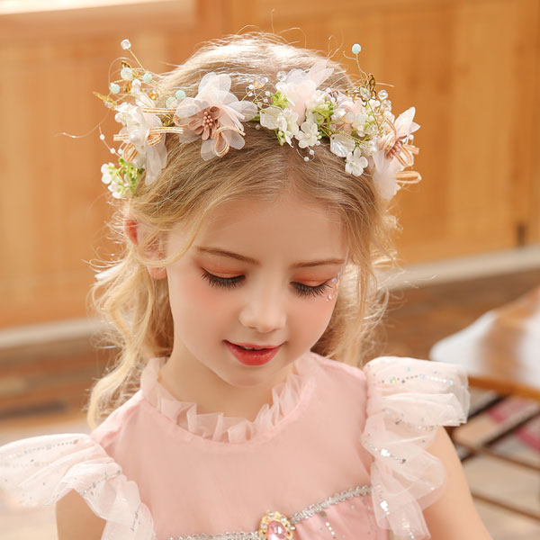 カチ 花カチューシャ フラワー花冠 子どもウエディング花かんむり 女の子 花かんむり★送料無料★ヘッド..