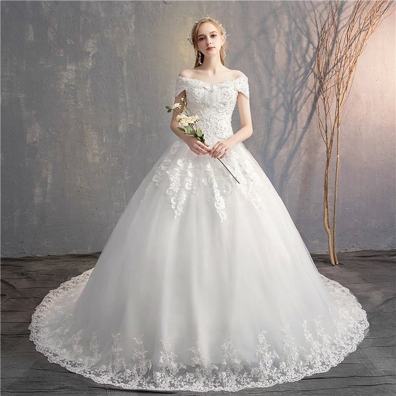 セミ 大きいサイズ オフショルダー トレーン ロングドレス 結婚式 ブライダル 挙式 二次会 花嫁 dress wedding プリンセスドレス