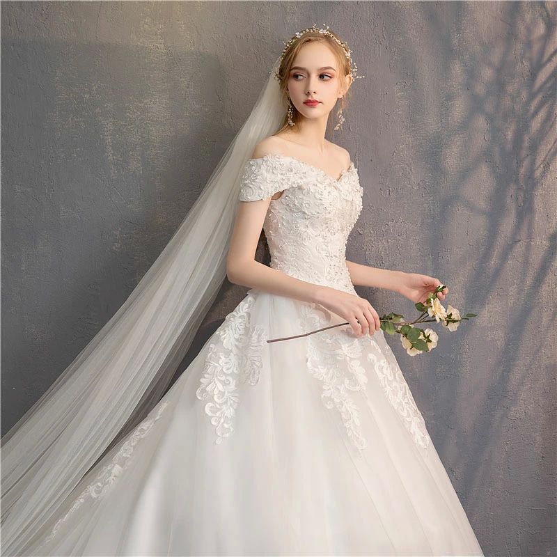 セミ 大きいサイズ オフショルダー トレーン ロングドレス 結婚式 ブライダル 挙式 二次会 花嫁 dress wedding プリンセスドレス