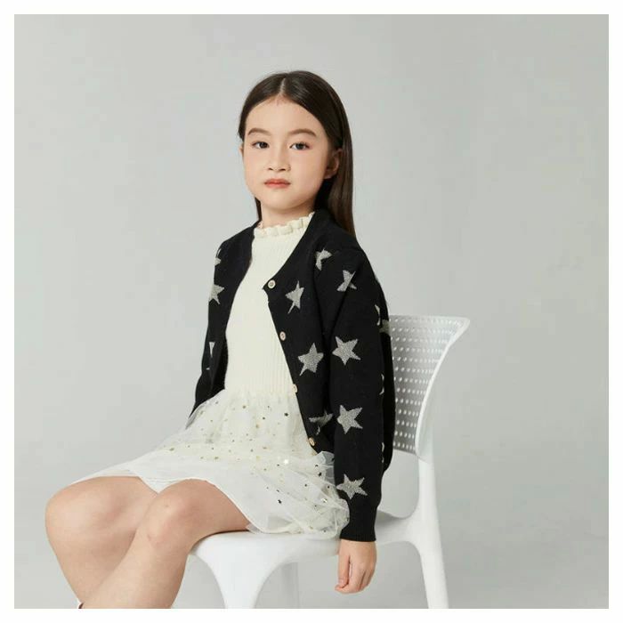 オフホワイ ブラック カーディガン キッズ 発表会 結婚式 誕生日 イベント パーティー 星柄 かわいい ニットカーディガン 女の子