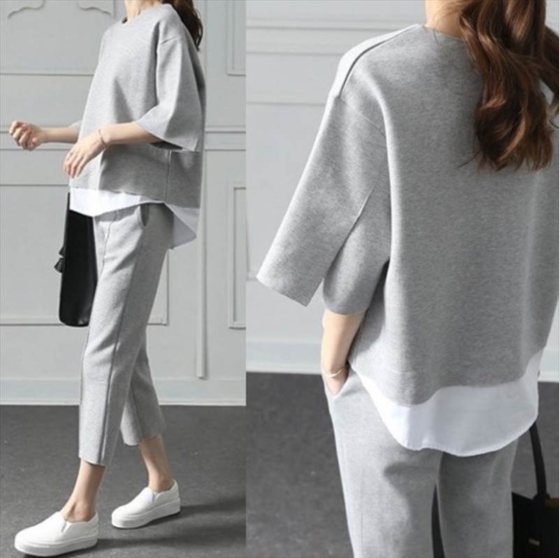 大人 かわいい ニット ボートネック 7分袖 アンクル丈 ストレートパンツ レディース セットアップ プルオーバー ボトムス パンツ