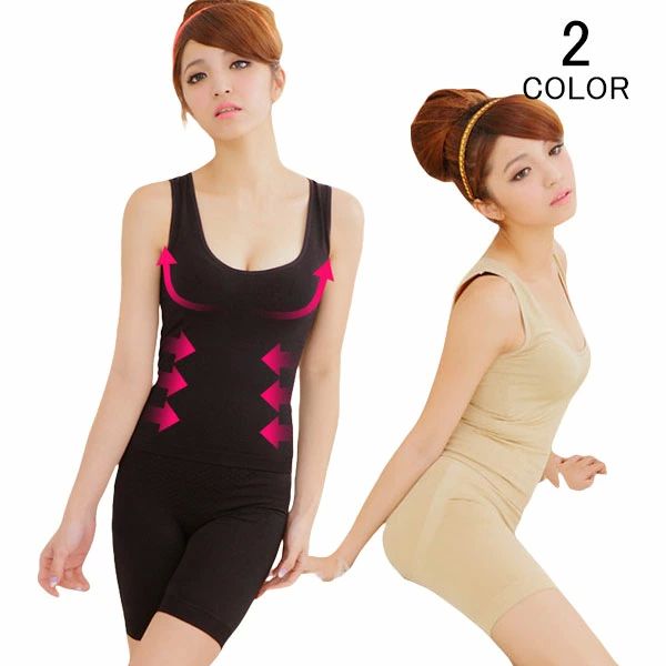 背中の ダイエット くびれ美人 バストアップ インナー シャツ 着圧 加圧 レディース ボディスーツ ボディシェイパー 上下セット