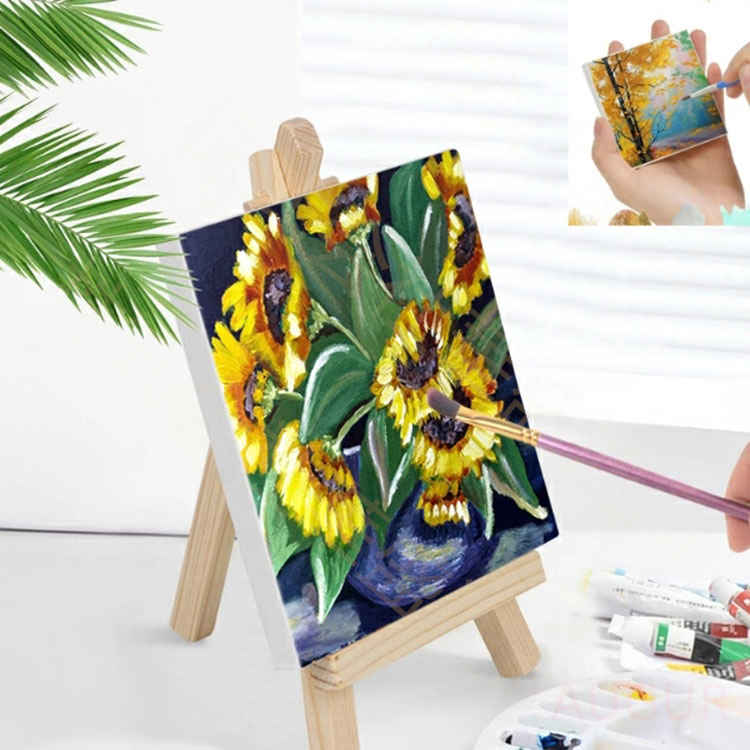 フ ファーストアート 水彩絵?アクリル絵?油絵に適用 イーゼル付き ミニサイズ 油絵10*10cm 画材 正方形 油絵 水彩画 絵画 装飾