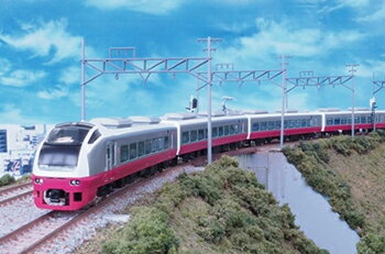 E653系は1997年に常磐線の485系ひたち置き換え用として列車名「フレッシュひたち」として登場した形式で、基本7両編成と付属4両編成に大別でき編成ごとに異なるカラフルなカラーリングが特徴です。登場時から勝田車両センターに所属、2013年からは1000番台いなほに順次改造のうえ転用されています。製品は常磐線のフレッシュひたちとしての2007年頃に全車禁煙になってから2012年頃に床下がグレーに塗り替えられる前の姿をモチーフにしております。1000/1100番台とは異なる正面ワイパー基部形状や、原形を保っている丈の長いスカートは「フレッシュひたち」専用の金型で再現しています。●7両編成セット:動力付き●床下黒バージョンを再現●完成品モデルシリーズ●メーカー：グリーンマックス●商品番号：50551●スケール：Nゲージ E653系（フレッシュひたち・床下黒・赤）7両編成セット（動力無し） E653系（フレッシュひたち・床下黒・オレンジ）4両編成セット（動力付き） E653系（フレッシュひたち・床下黒・オレンジ）4両編成セット（動力無し） E653系（フレッシュひたち・床下黒・緑）7両編成セット（動力付き） E653系（フレッシュひたち・床下黒・緑）7両編成セット（動力無し）