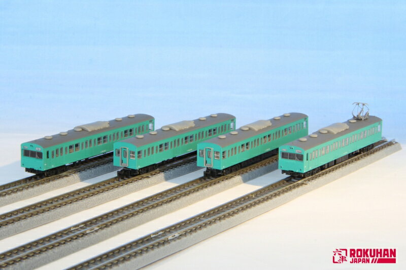 国鉄103系 エメラルドグリーン 常磐線タイプ 4両基本セット 【ロクハン・T022-9】「鉄道模型 Zゲージ ロクハン」