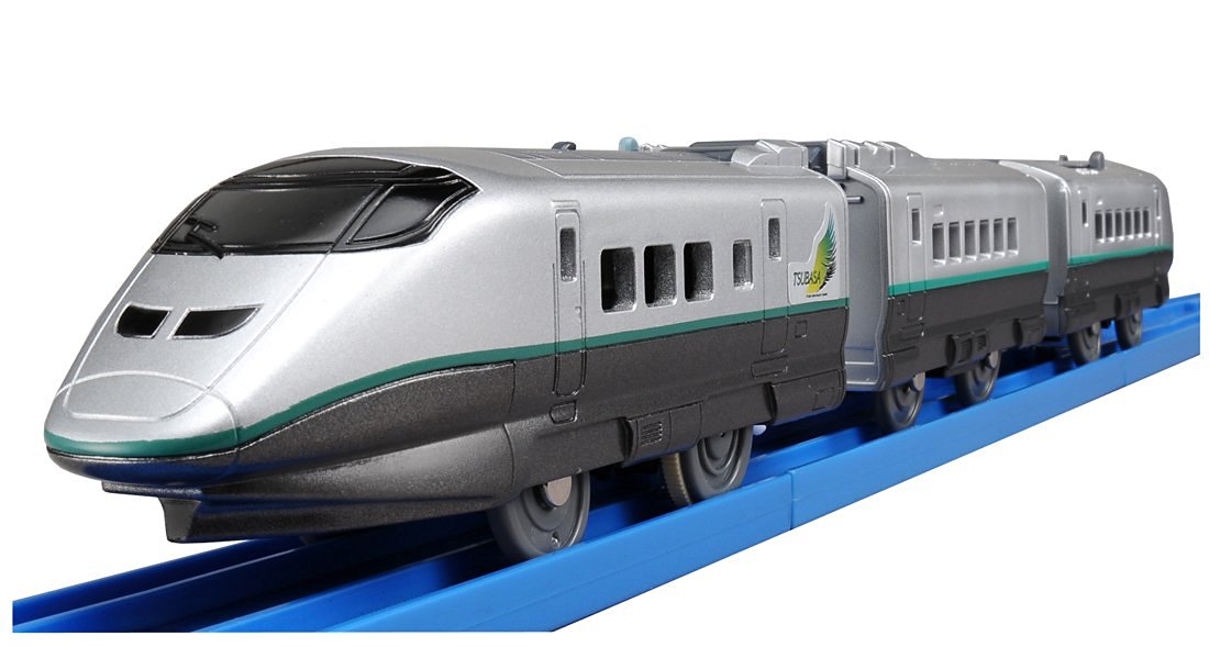 3両目にマグネット連結器を搭載。他のマグネット連結車両と連結して走らせることができます。先頭車が動力車で2スピード仕様。3両編成でそれぞれ連結、切り離しができます。また、スイッチOFFにすると、てころがしで遊べます。●単3乾電池1本(別売)●タカラトミー●プラレール●商品番号：811725