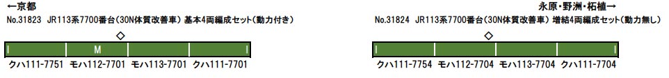 JR113系7700番台（30N体質改善車） 基本4両編成セット（動力付き）【グリーンマックス・31823 】「鉄道模型 Nゲージ グリーンマックス」_1