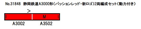 ※新製品 6月発売※静岡鉄道A3000形（パッションレッド 新ロゴ）2両編成セット（動力付き）【グリーンマックス・31848】「鉄道模型 Nゲージ グリーンマックス」_1