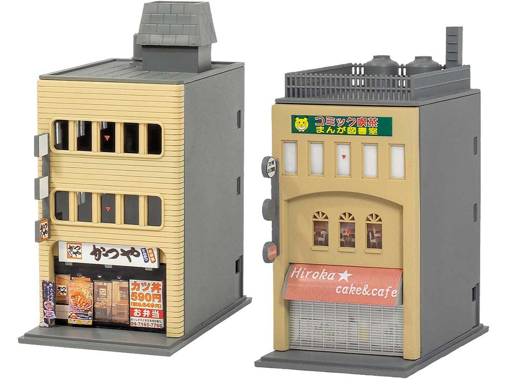 着色済み 商業ビル 3F まんぷく街道シリーズ／かつや【グリーンマックス・2656G】「鉄道模型 Nゲージ グリーンマックス」