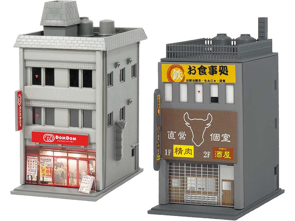 着色済み 商業ビル 3F まんぷく街道シリーズ／ドムドムハンバーガー【グリーンマックス・2658】「鉄道模型 Nゲージ グリーンマックス」