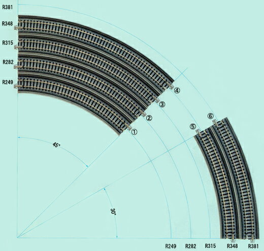 単線高架曲線線路R315-45°【KATO 20-520】「鉄道模型 Nゲージ カトー」