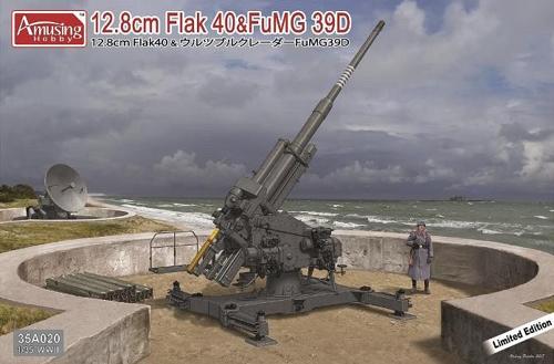 ■商品説明12.8cmFlak40はラインメタル社によって開発されたドイツ軍最大の対空砲でした。重量は12tありコンクリート台座にボルトで固定して運用しました。自動装填装置を備え操作は13名によって行われ1分間に14発が発射可能とされています。初速は800m/s、有効高度は1万メートルでした。中央管制装置による運用であった為、直接照準装置は装備されていませんでした。ウルツブルクレーダーFuMG39D：ドイツのテレフンケン社で開発された小型レーダーで初期のものは約29kmの最大探知距離を有し、距離精度は25mでした。移動にはトレイラーを用いる為パラボラ3mアンテナは折りたたむことが可能でした。キットは1942年より使用開始されたFuMG39Dを再現しています■商品スペックメーカー：Amusing Hobby品番：AMH35A020スケール：1/35JAN：6954248835204■備考※メーカー都合により入荷予定月と実際の商品仕様が変更になる場合がございます。予めご了承ください。