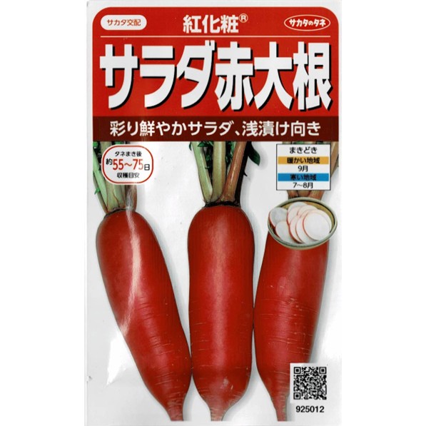 内容量：　3 ml 発芽率：　85 % 生産地：　岩手県 皮は赤く 中は純白。サラダ、酢漬けで利用。
