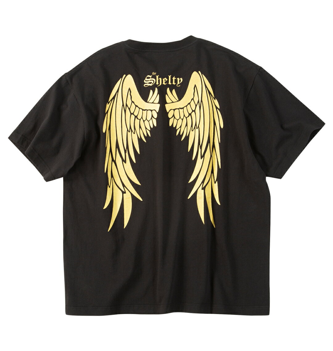 樂天商城 - SHELTY 大きいサイズ メンズ 天竺メタリックWINGプリント半袖Tシャツ ブラック×ゴールド 3L 4L 5L 6L 8L