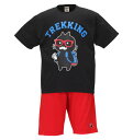 大きいサイズ メンズ 半袖Tシャツ+ミニ裏毛ハーフパンツ LUCPY ブラック×レッド 3L 4L 5L