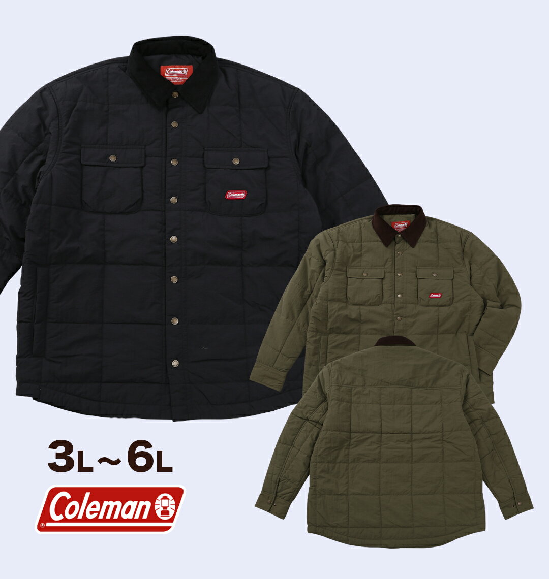 樂天商城 - Coleman 大きいサイズ メンズ キルトシャツジャケット ブラック 3L 4L 5L 6L