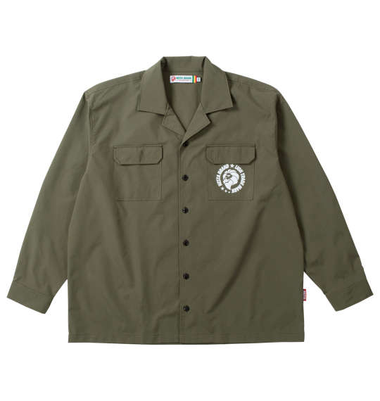 大きいサイズ メンズ オープンカラー長袖シャツ NESTA BRAND カーキ 3L 4L 5L 6L 8L