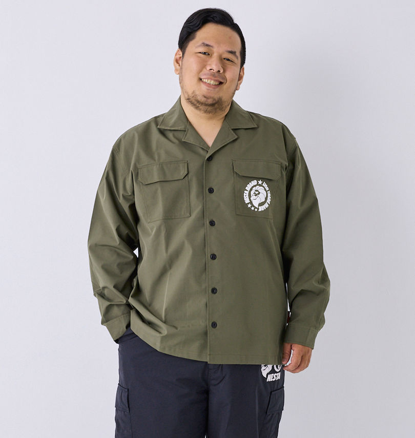 樂天商城 - 大きいサイズ メンズ オープンカラー長袖シャツ NESTA BRAND カーキ 3L 4L 5L 6L 8L