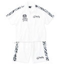 大きいサイズ メンズ ゼブラフェイクファーライン半袖ジャージセット Ed Hardy ホワイト 3L 4L 5L 6L 8L