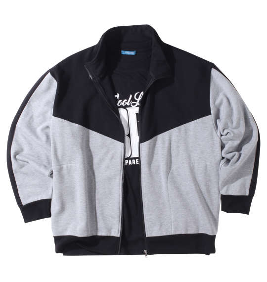 大きいサイズ メンズ 裏起毛切替フルジップスタンドジャケット+半袖Tシャツ COLLINS ミックスグレー×ブラック 3L 4L 5L 6L 8L