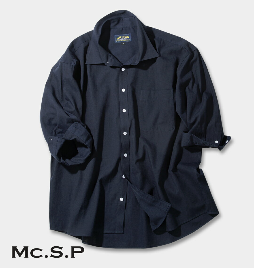 樂天商城 - Mc.S.P 大きいサイズ メンズ TC麻スラブ七分袖レギュラーカラーシャツ ネイビー 3L 4L 5L 6L 8L