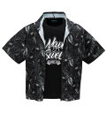 【新商品】COLLINS 大きいサイズ メンズ メッシュリーフ総柄半袖フルジップパーカー+半袖Tシャツ ギフト ブラック×ブラック 3L 4L 5L 6L 8L