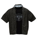 【新商品】COLLINS 大きいサイズ メンズ メッシュヒョウ柄半袖フルジップパーカー+半袖Tシャツ ギフト チャコール×ブラック 3L 4L 5L 6L 8L