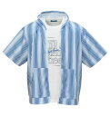 【新商品】COLLINS 大きいサイズ メンズ メッシュグラデストライプ柄半袖フルジップパーカー+半袖Tシャツ ギフト ブルー×ホワイト 3L 4L 5L 6L...